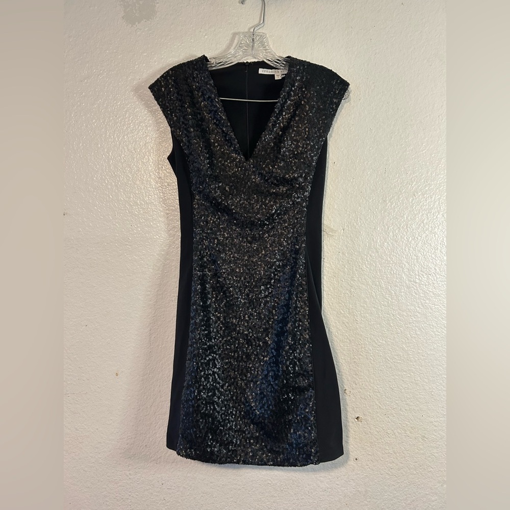 Veronica Beard Sequin V-neck Little Black Mini Cocktail Dress Sz 2‎ Formal Glam